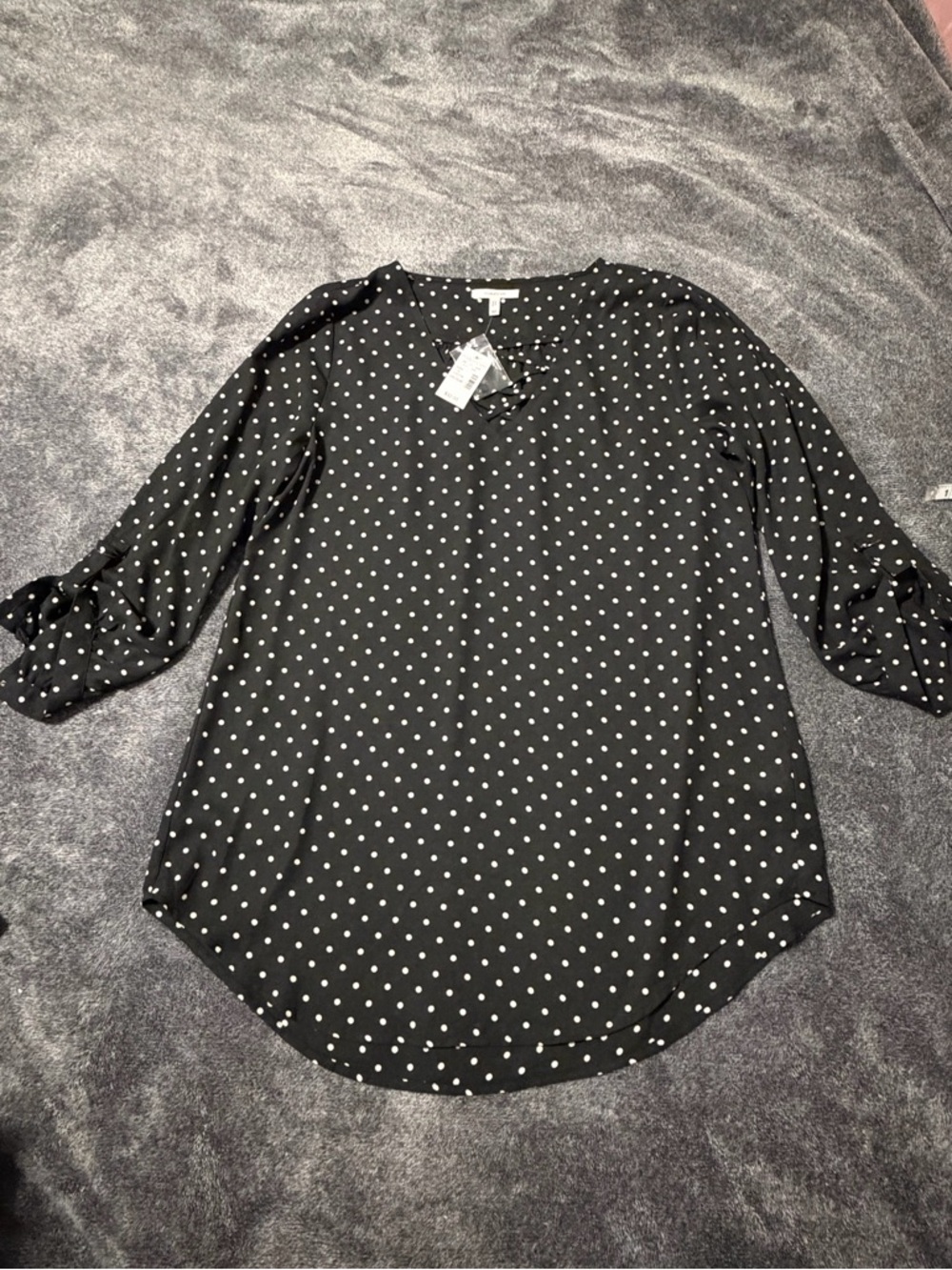 Maurices Black Polka Dot Blouse with 3/4 Tie Sleeves